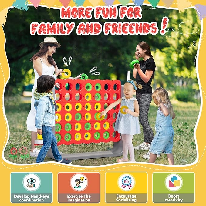 Unihex 3.6FT Tall Oversized Jumbo 4-to-Score Giant Game Set for Kids Adult Family Party Fun,4 in A Row Connect Game for Indoor Outdoor Backyard (Red)