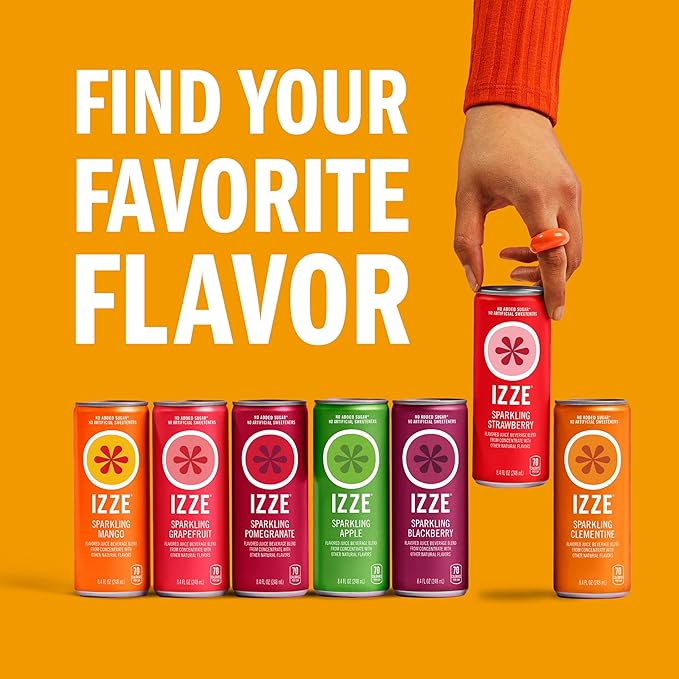 IZZE Sparkling Juice Beverage Blend, Peach, No Sugar Added, 8.4 FL OZ, 24 Cans