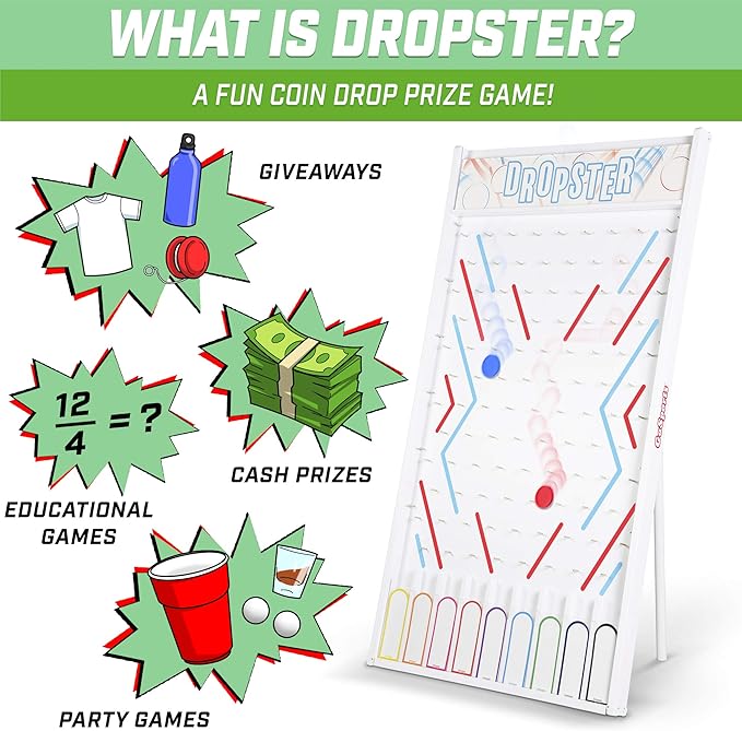 GoSports DROPSTER Prize Drop Game with Customizable Slots - Game Show Style Coin Drop - Great for Trade Show Prizes, Educational Trivia, Party Games & More