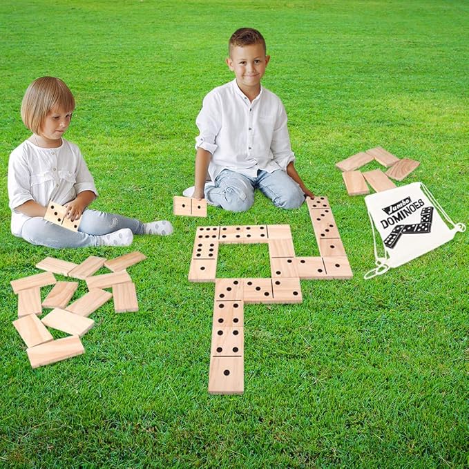 ArtCreativity 28PC Jumbo Wooden Dominoes Set with Carrying Bag, Extra-Large Wood Dominos for Kids & Adults, Giant Dominoes for Game Night, Fun Classroom Educational Toy for Children
