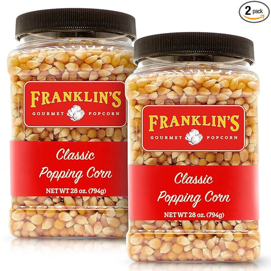 Franklin's Gourmet Popcorn Classic Unpopped Popcorn Kernels, 2 Pack of 28oz. Tub