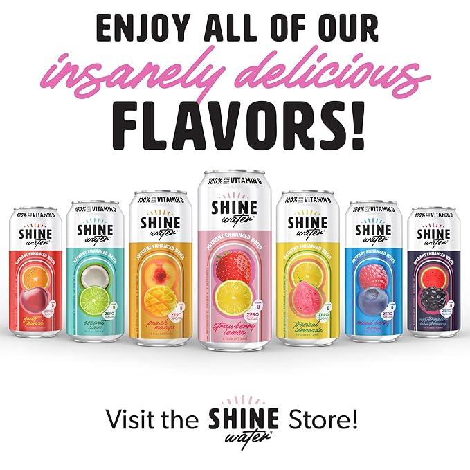 ShineWater Vitamin D Hydration Electrolyte Drink - Flavored water with electrolytes, Sugar-Free, Magnesium, Zinc, Vitamin B12, Plant-Based, Low Calorie - Strawberry Lemon Fruit Water 12 Pack