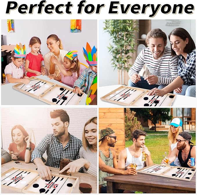 Foldable Large Fast Sling Puck Game, 22.8" Fast Paced Wooden Hockey Slingshot Battle Games Toy for Adults Child, Table Desktop Battle Table Game, Family Party Foosball Winner Board Games Kid Toys