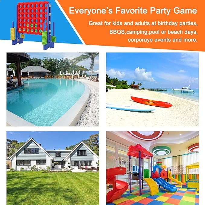 Giant 4 Connect in a Row Game, Height Adjustable Jumbo Yard Games for Kids and Adults Outdoor Play, Backyard Large Four Connect Floor Games, Patent Authorized (Blue/Red)