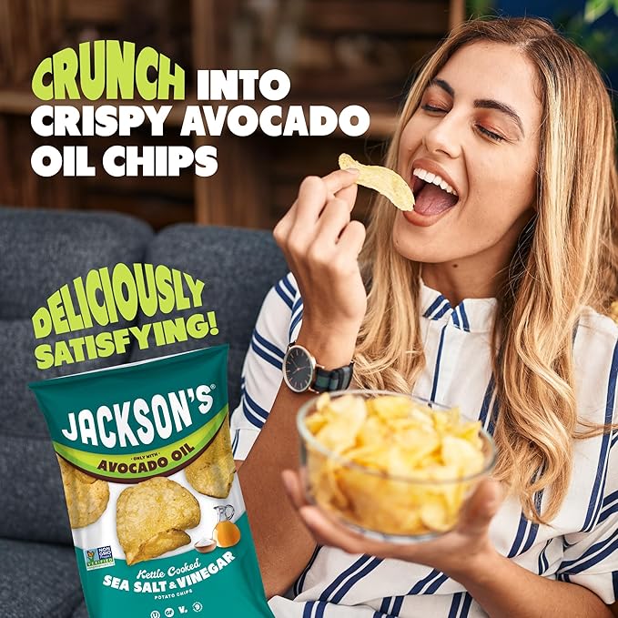 Jackson’s Classic Kettle Potato Chips (Variety Pack, 5 oz, Pack of 7) - Made with Premium Avocado Oil, Sea Salt, Salt & Vinegar and BBQ Flavors - Allergen-friendly, Gluten Free, Vegan