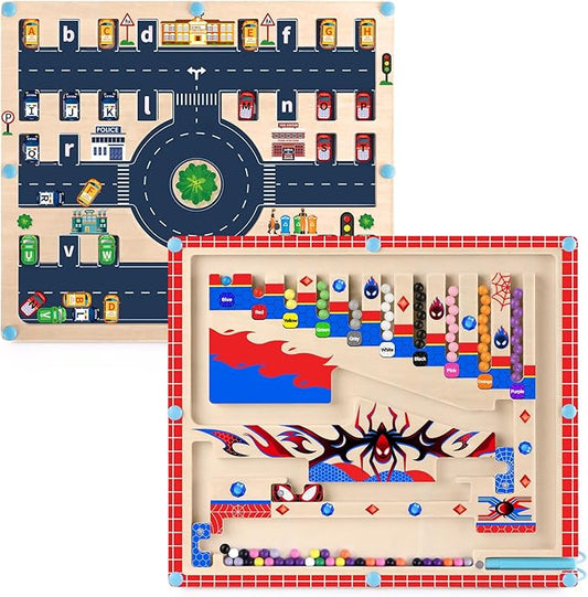 Toys for Boys 2 in 1 Montessori Toys Magnetic Color and Number Maze for Toddler Boys Gifts Magnetic Alphabet Maze ABC Alphabet Learning Preschool Learning Activities Toddler Busy Board Game