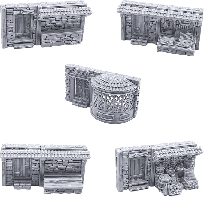 Terrace Shopfronts by Printable Scenery, 3D Printed Tabletop RPG Scenery and Wargame Terrain 28mm Miniatures