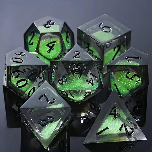 DND Dice Set - Handcrafted Liquid Core Sharp Edge 7-Die Resin Dice with Colorful Quicksand Effect,for DND, RPG, MTG, Tabletop Games(PLRGUE EUXRR)