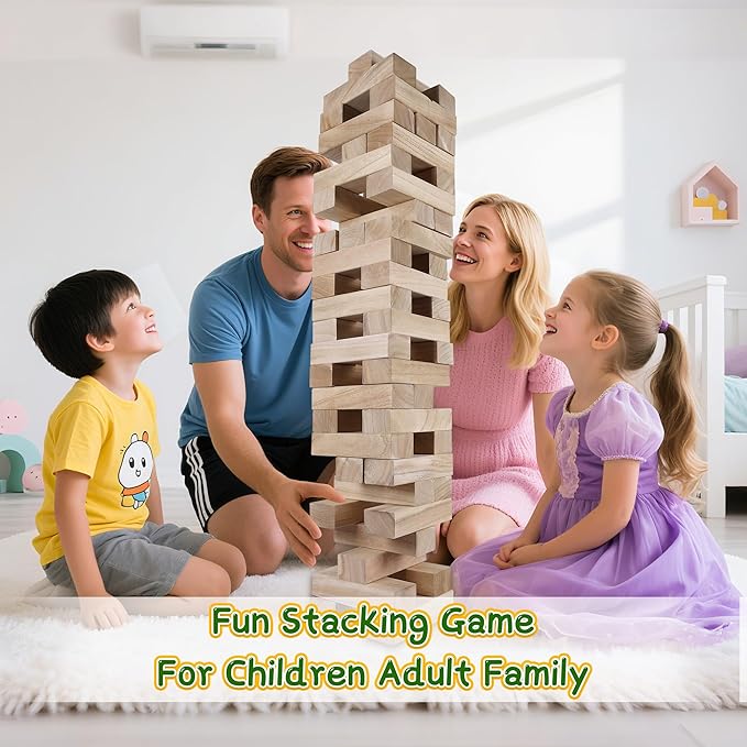 GOTHINK Giant Tumble Tower Game, Large Tumbling Tower Stacking Up to 5.5 FT 54pcs Wooden Jumbo Blocks for Outside Yard Games with Carry Case Timber Stacking Game Night Toy Gift for Kids Adults Family