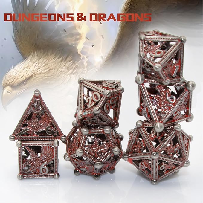 DND Dice - 7pc 3D Eagle Design Metal Bloody Dice Set for Dungeons and Dragons, D&D Gift