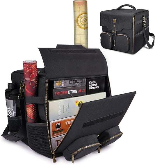 ENHANCE Board Game Shoulder Bag - Reinforced Board Game Storage with Padded Shoulder Strap and Accessories Pockets for Dice, Cards, More - Carrier Protects Tabletop Adventures