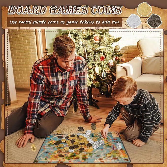 Hanaive 200 Pcs Metal Pirate Coins Set Gold Coins Treasure Chest Spanish Doubloon Fake Tokens for Boys and Girls Board Games Pirate Party Cosplay(Gold, Silver, Bronze)