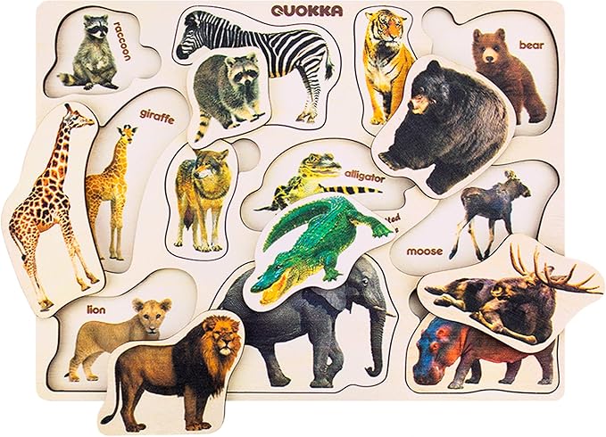 QUOKKA Wooden Puzzles for Toddlers 1-3 – 3xSET Toddler Puzzles Ages 2-4 – Montessori Animal Toy Puzzle for Toddlers 3-5 Year Old – Wood Toy Learning Realistic Animals for Boy and Girl