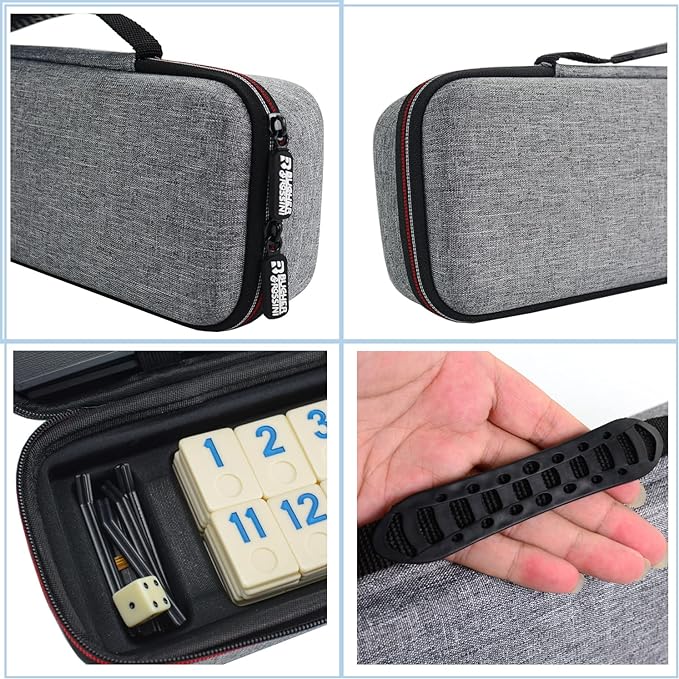Rummy Tiles Game, Rummy Cube Travel Game Set Outlasting Color with 4 Anti-Skid Rack & Convenient EVA Hard Case