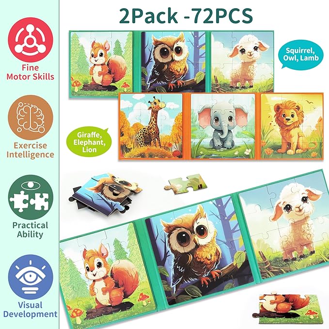 Puzzles for Kids Ages 3-5 72 Pieces Two-Book Travel Puzzles for Kids 4-6 Airplane Car Road Trip Activities Games Toys 3 4 5 6 7 8 Year Old Girls and Boys Gift
