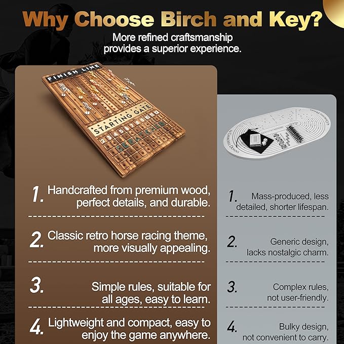 Horse Race Board Game Racing Game - Solid Wood Race Game Board with Dice, 2 Playing Card Decks, and Suede Carry Bag - Large 21 x 12 inch Horse Racing Board Game with 11 Premium Metal Horses