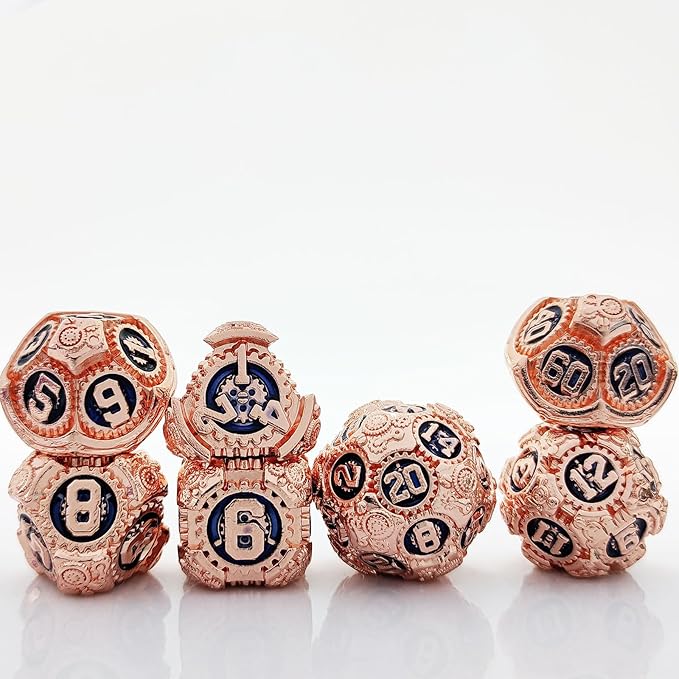 Geakeeper Construct D&D Dice, Metal DND Dice Set, 7Pcs Polyhedral Dragon Metallic D&D Dice with Gift Case for Dungeons and Dragon Game, RPG Role Playing Table Game Gifts (Red Copper Blue)