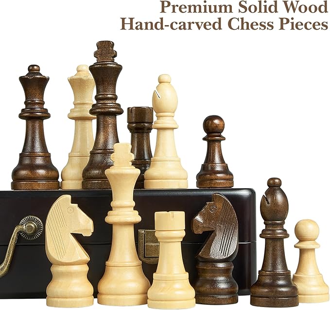 18.5 Inch Wooden Chess Set with Handle,Chess Sets for Adults Kids Portable Folding Board Games with 4.5" King and 2 Extra Queens Handmade Large Pieces with Storage Slots