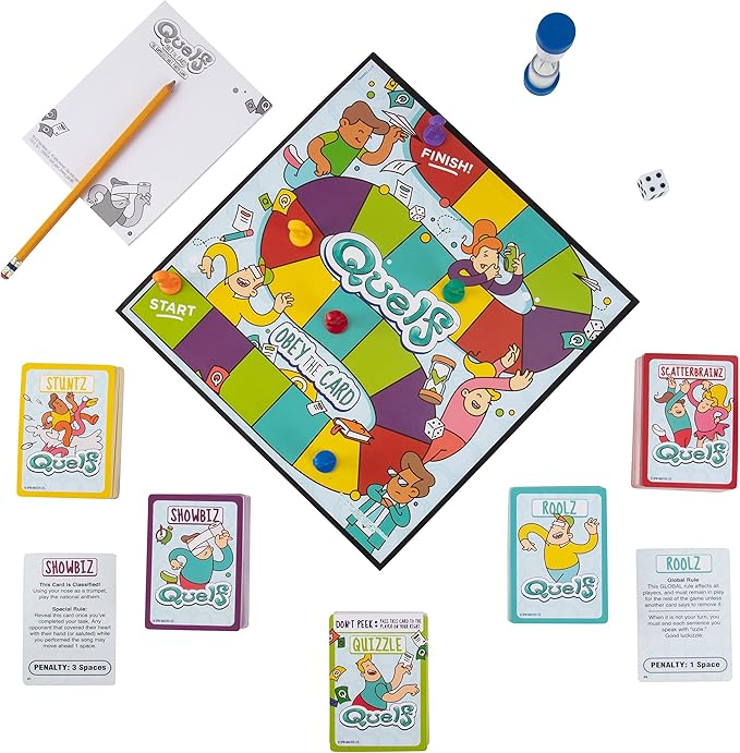Spin Master Quelf Board Game: Party Game for Teens and Adults -Obey The Cards to Win Family Game Night - 300 Outrageous Action Cards Combines Quiz Questions, Stunts, Acting, and Hilarious Rules