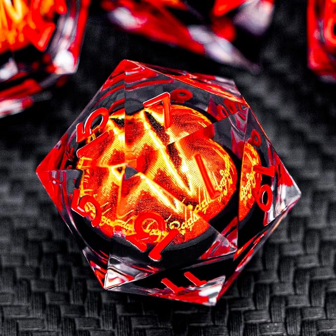 ARUOHHA DND Resin Dice Gazes Eye Dice Liquid Core Red RPG Sharp Edged Dice Set with Gift Box, Polyhedral D and D Dice Set Compatible with Dungeons Dragons Role Playing Game D20 D12 D10 D8 D6 D4
