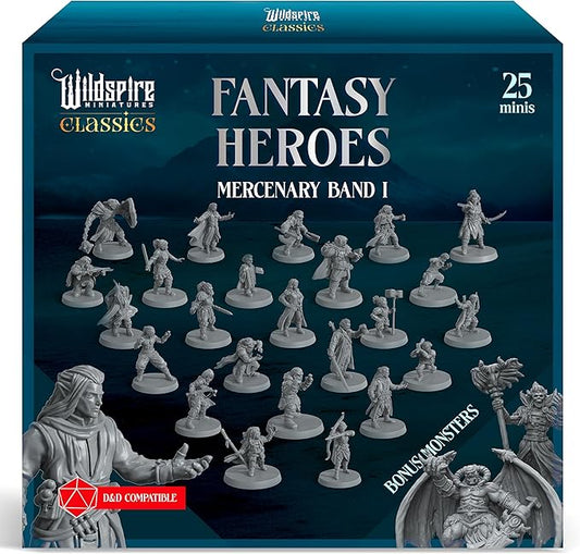 Classic Heroes - Mercenary Band I- 25 Paintable Characters for DND Miniatures Bulk I 28mm Dungeons Dragons D&D Miniatures I DND Minis D&D Figures Dungeons Dragons Figures Pathfinder Compatible