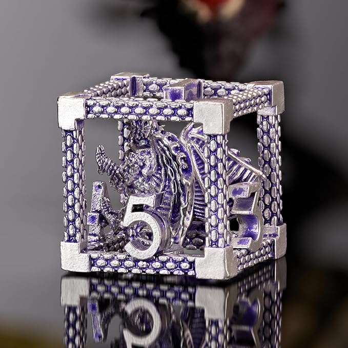 DND Dice, HNCCESG Purple White Dragon Hollow Metal Polyhedral Dice Set for Dungeons and Dragons Dice RPG MTG Table Board Games (Purple White Dragon)