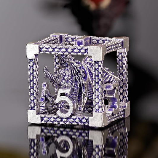 DND Dice, HNCCESG Purple White Dragon Hollow Metal Polyhedral Dice Set for Dungeons and Dragons Dice RPG MTG Table Board Games (Purple White Dragon)