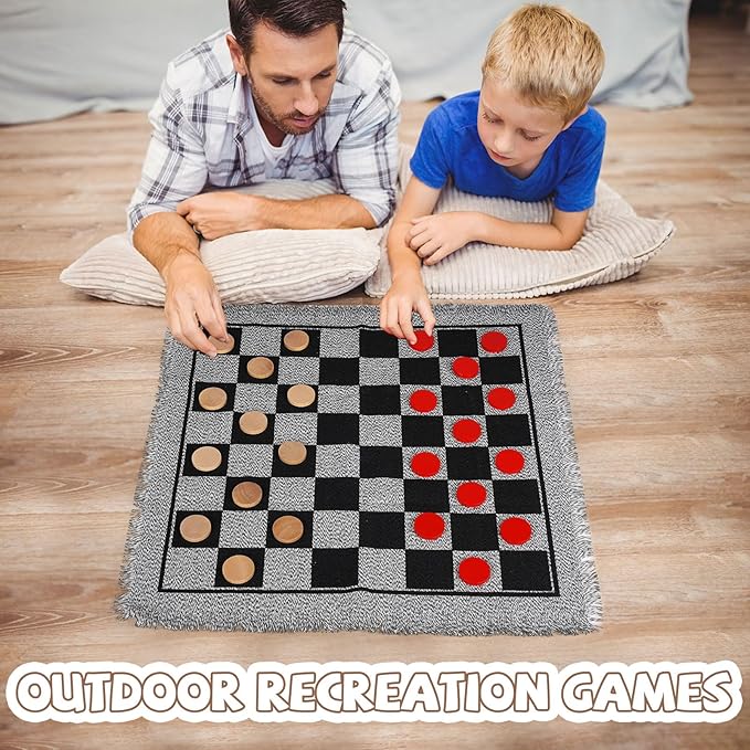 2-in-1 Vintage Giant Checkers and Backgammon Game Set– 26" Outdoor Yard Board Game with 30 Wooden Checkers & 5 Dice – Jumbo Backgammon Set Backyard Game for Family Lawn Games, Outdoor & Indoor Play