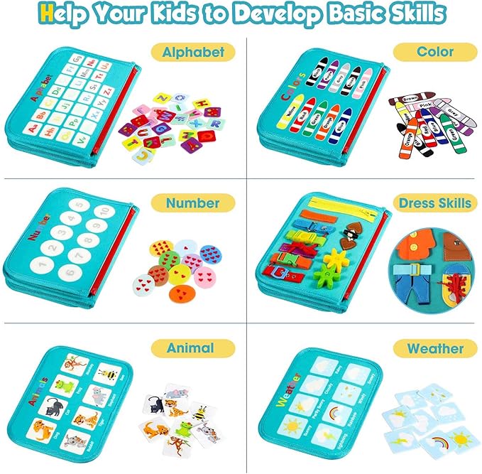 Toddler Busy Board - Montessori Toys for 2-3 Year Old Boy Birthday Gift, Educational Learning Sensory Busy Book for Two Year Old Boys, Airplane Car Travel Activities Toy for Kids Ages 2-4