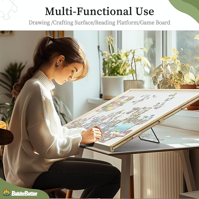 2000 Pieces 2-in-1 Tilting & Rotating Puzzle Board, 40.16"x28.5"Portable Puzzle Table with 4 Drawers & Cover