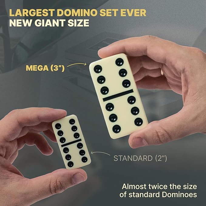 Mega Large 3" Dominoes Set for Adults and Kids – Dominoes Double 6 Classic Board Games – Double Six Domino Set with 28 Tiles and Gift Case, Juegos de Mesa (MEGA)