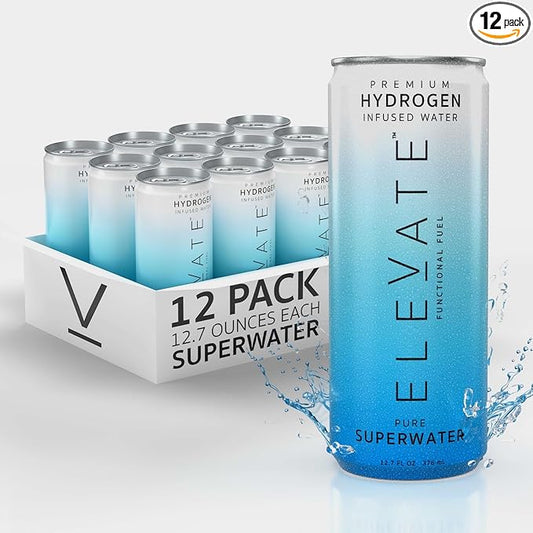 ELEVATE SUPERWATER Premium Hydrogen Water (12 pack). Highest Hydrogen (3-5 PPM) and Lowest -650 ORP. Supports Recovery, Energy, Hydration, Focus, and Endurance. BACKED BY SCIENCE.