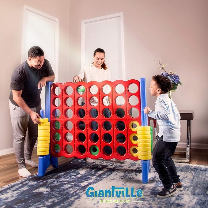Giant 4 in a Row Connect Game – 4 Feet Wide by 3.5 Feet Tall Oversized Floor Activity for Kids and Adults – Jumbo Sized for Outdoor and Indoor Play - Blue/Red