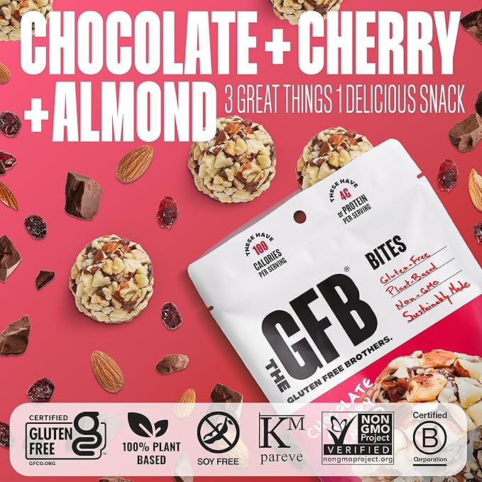 The GFB Chocolate Cherry Almond Protein Bites - Gluten Free, Plant Based, Non GMO, Sustainably Made – Ridiculously Tasty, Healthy, Vegan, Protein Energy Balls, 4 oz (6 Count)