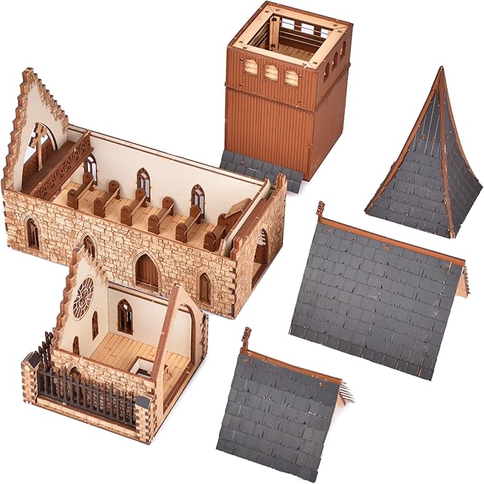 Chapel Medieval Church DIY Wooden Building Kit -308PCS; 8hrs Assembly time; Age Group 14+ - Realistic