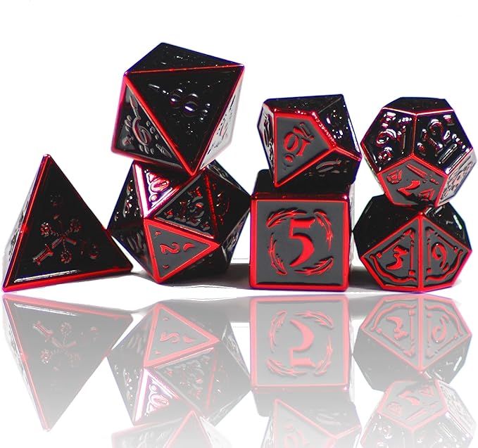 Metal Dice Set Collection for DND and All TRPG Games (Nightwatch, Red 7Set)
