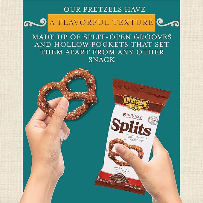 Unique Snacks Original Splits Pretzels, Delicious Homestyle Baked Snack Bag, OU Kosher, and Non-GMO Food, No Artificial Flavor, 11 Oz. Bag, Pack of 3