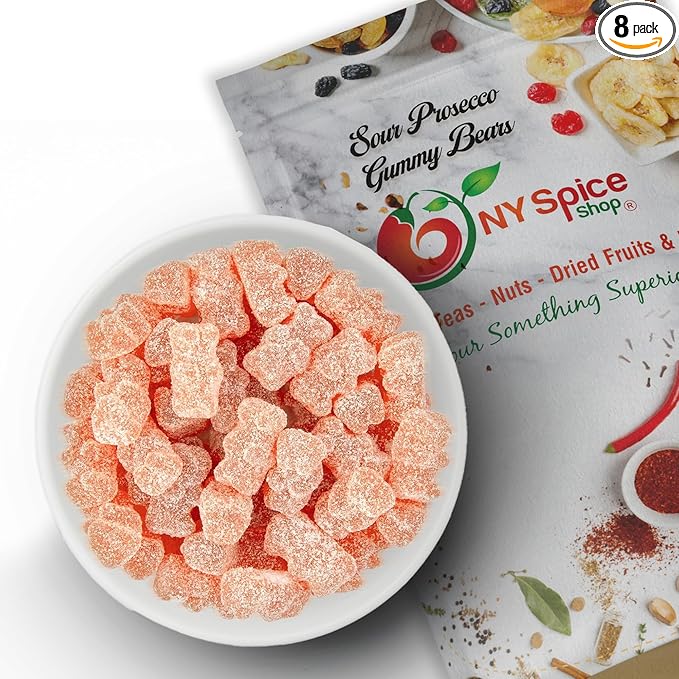 NY Spice Shop Prosecco Sour Gummy Bears Bulk - 8 Ounce Gummies Bears Candy - Sour Gummies Fruit Snacks - Chewy Super Candy - Flavor Gummy Candies - Gummi Bear Gift For All Occasions