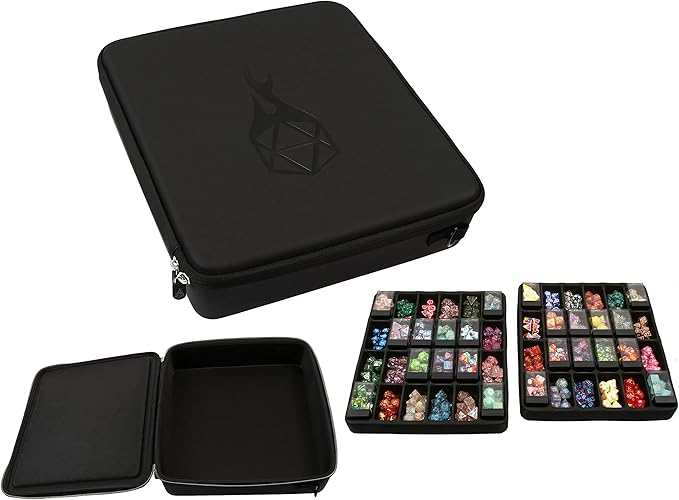 Forged Dice Co. Double Dice Tray Dice Case - Holds 40 Plastic Dice Storage Cubes or 14 Dice Per Section up to 560 Total Dice - Dice Tray and Display Case Compatible with Chessex Cubes and DnD Dice