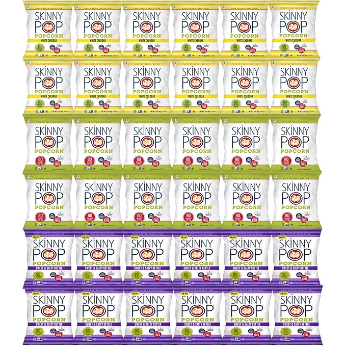 Skinny Pop Popcorn Variety Pack - Snack Bags Assortment Gluten Free - Care Package Gift Box (35 Count)