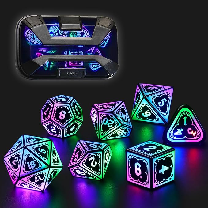 Light Up Dice Set D and D for Dungeons and Dragons 4 in 1 Color, Cool LED DND Dice with Charging Box Rechargeable Polyhedral Role Playing Dice for DND Gifts RPG (Astral Shard Mixed Colors)