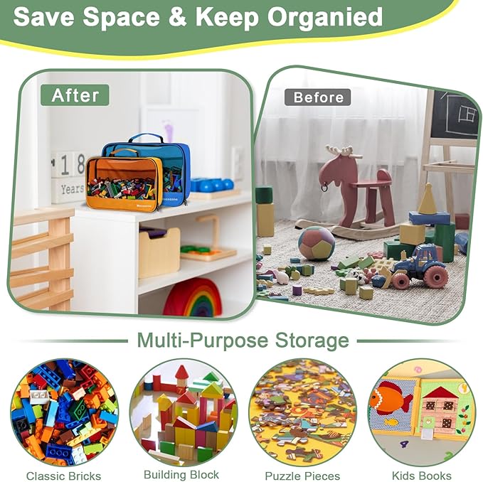 4 PCS Toys Storage Bag, Classic Bricks Building Set Storage Bag, Travel Case for Building Toys, Puzzles, Small Large Size