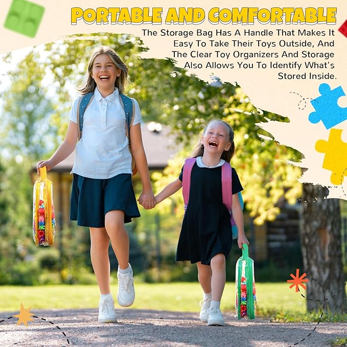 Sanwuta 12 Pcs Extra Large Toy Storage Bags 12.6 x 9 x 2.36 Inch Waterproof Toy Bags with Zipper Clear PVC Puzzles Organizing Container for Books Board Games Building Blocks Toiletry(6 Colors)