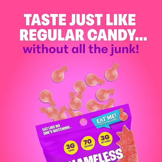 Shameless Snacks - Healthy Low Calorie Snacks, Low Carb Keto Gummies (Gluten Free Candy) - 6 Pack Sour Cherry Bomb