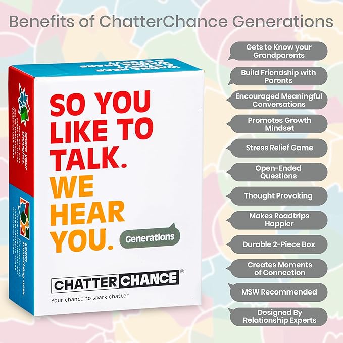 ChatterChance Generations: Conversation Card Games - Family Fun Game Night for Kids and Adults w/Grandma & Grandpa - 80 Thought Provoking Questions, Deck of Question Cards Gift for Grandparents
