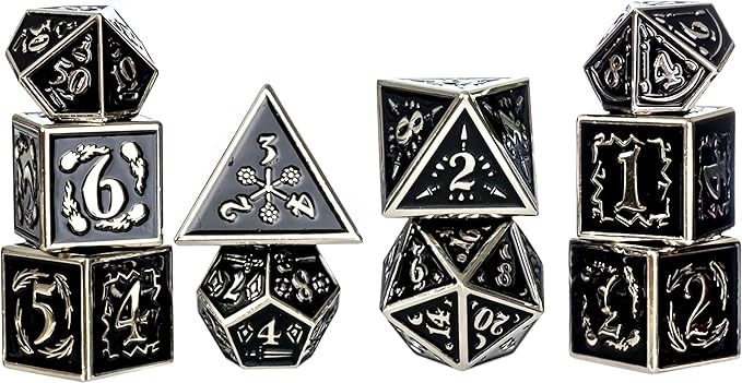 Metal Dice Set Collection for DND and All TRPG Games (Nightwatch, Silver 10 Set)