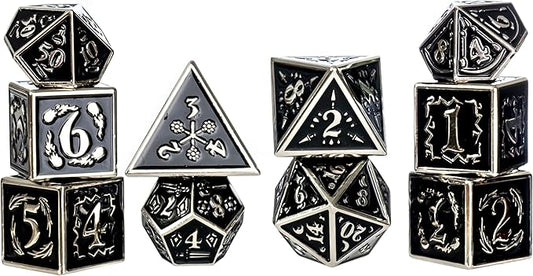 Metal Dice Set Collection for DND and All TRPG Games (Nightwatch, Silver 10 Set)