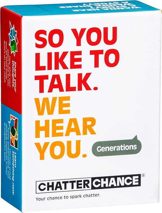 ChatterChance Generations: Conversation Card Games - Family Fun Game Night for Kids and Adults w/Grandma & Grandpa - 80 Thought Provoking Questions, Deck of Question Cards Gift for Grandparents