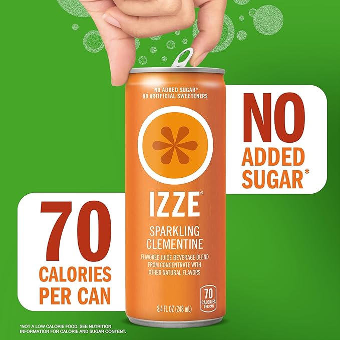 IZZE Sparkling Juice Beverage Blend, Clementine, No Sugar Added, 8.4 FL OZ, 24 Cans