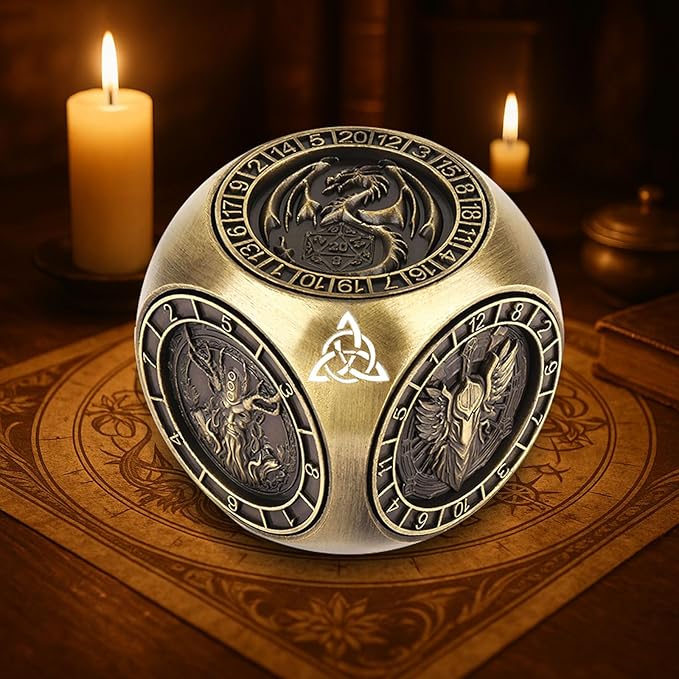 2025 New DND Spinner Dice for Dungeons and Dragons Gifts, 7-in-1 Metal Dice Set with 3D Relief, Polyhedral Roleplaying Game Dice, Fantasy D&D Tabletop RPG Accessories for DM & Player (Ancient-Gold)